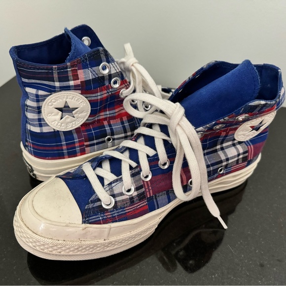 Converse Twisted Prep Blue Chuck 70 checked canvas high-top sneakers 👟 - Picture 5 of 8